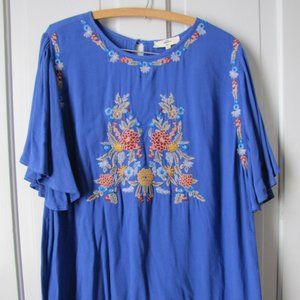 Gorgeous Bohemian Cornflower Blue Embroidered Blouse XL XXL